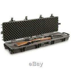 Two Gun Rifle Shotgun Hard Case Waterproof AR Lockable Foam Storage Box w Wheels