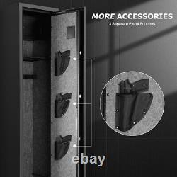 US 5 Gun Rifle Wall Storage 2mm Thick Iron Safe Box Cabinet 3IN1 Security Lock
