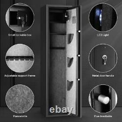 US 5 Gun Rifle Wall Storage 2mm Thick Iron Safe Box Cabinet 3IN1 Security Lock