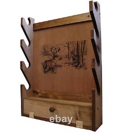 Versatile Gun Rack for Wall Mount Wood Display Wooden Deer Print Storage Pine