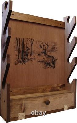 Versatile Gun Rack for Wall Mount Wood Display Wooden Deer Print Storage Pine