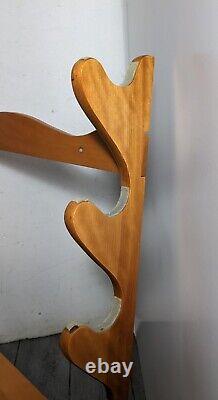 Vintage 4 Rifle Shotgun Gun Wall Mount Display Maple Wood Storage Rack w Drawer