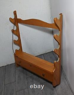 Vintage 4 Rifle Shotgun Gun Wall Mount Display Maple Wood Storage Rack w Drawer