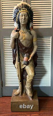 Vintage Cigar Store Indian Tobacco Advertising With Rifle Gun Statue 4 Tall