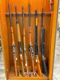 Vintage Jasper Illuminated Solid Oak Gun Cabinet Holds Six Plus Rifles Storage