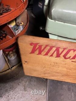 Vintage Old Winchester Gun Rifle Holder Store Display Wall Mount Rack Wood Sign