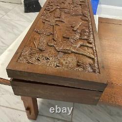 Vintage Rare RIFLE /GUN CASE WOOD BOX WITH Carving of Hunting Man And Deer