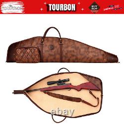 Vintage Rifle Case Scope Carrying PU Leather Sling Gun Bag Ammo Pocket-TOURBON