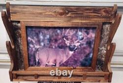 Vintage Rustic Wood Rifle Gun Wall Mount Display Storage Rack Deer