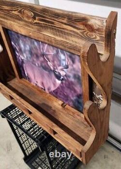 Vintage Rustic Wood Rifle Gun Wall Mount Display Storage Rack Deer