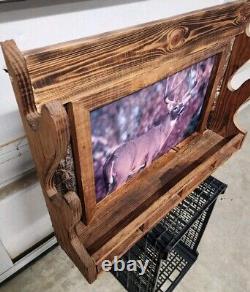 Vintage Rustic Wood Rifle Gun Wall Mount Display Storage Rack Deer