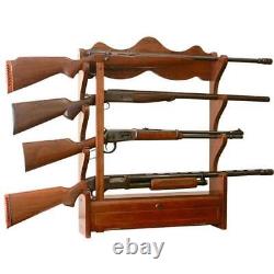 Wall Mount Gun Rack 4-Guns Storage Shelf Solid Wood With Locking Drawer