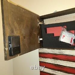 Wood American flag hidden gun storage. 2 compartment concealment flag
