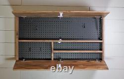 Wood American flag hidden gun storage with pegboard. 3 compartment concealment