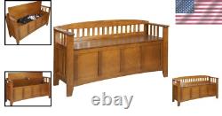 Wood Locking Gun Concealment Entryway Bench with Felt Barrel Rest 5 Gun Storage