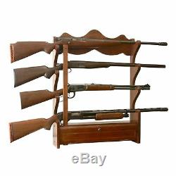 Wood Wall Rack Cabinet 4 Rifle Gun Shotgun Display Locking Bar Ammo Storage Box