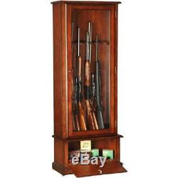 Wooden 8 Gun Cabinet Safe American Furniture Rifle Shotgun Firearms Storage Lock