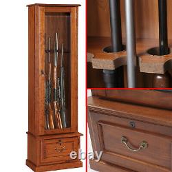 Wooden 8 Gun Cabinet Safe Furniture Rifle Shotgun Firearms Storage Security Lock