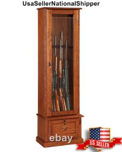 Wooden 8 Gun Cabinet Safe Furniture Rifle Shotgun Firearms Storage Security Lock