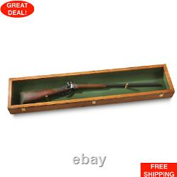 Wooden Gun Display Case Hardwood Wall Mount Storage Rifle Rack Glass Lid Lock