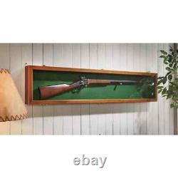 Wooden Gun Display Case Hardwood Wall Mount Storage Rifle Rack Glass Lid Lock