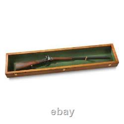 Wooden Gun Display Case Hardwood Wall Mount Storage Rifle Rack Glass Lid Lock