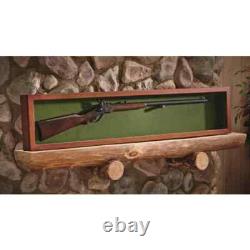 Wooden Gun Display Case Hardwood Wall Mount Storage Rifle Rack Glass Lid Lock